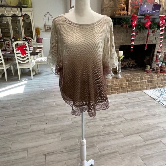 Tan & Brown Loose Knit Top - M - Picture 1 of 6